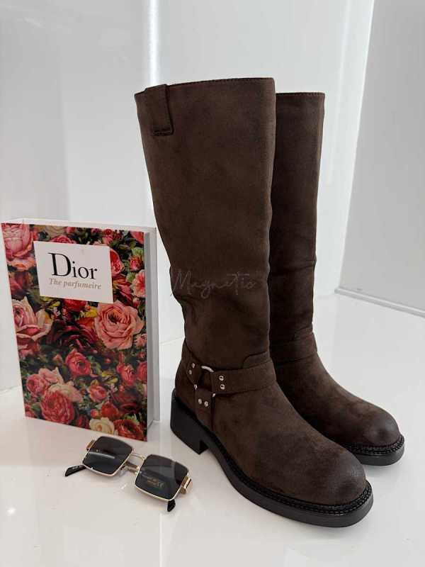 B702 Buty Kozaki Damskie Workery Zamszowe Czekolada