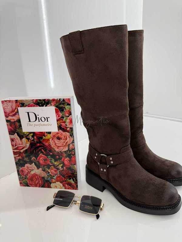 B702 Buty Kozaki Damskie Workery Zamszowe Czekolada