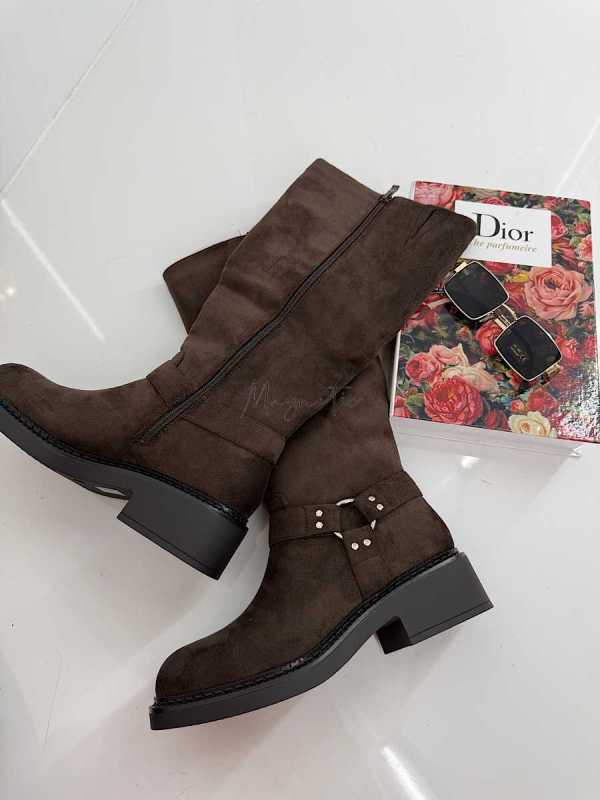 B702 Buty Kozaki Damskie Workery Zamszowe Czekolada