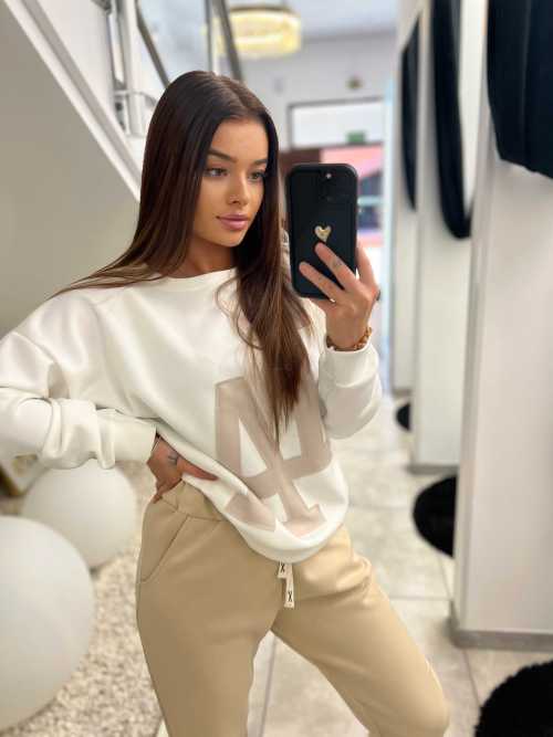 NB630 Komplet Dresowy Masełkowy LA Biało-Beżowy