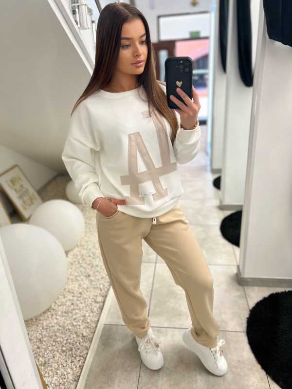 NB630 Komplet Dresowy Masełkowy LA Biało-Beżowy