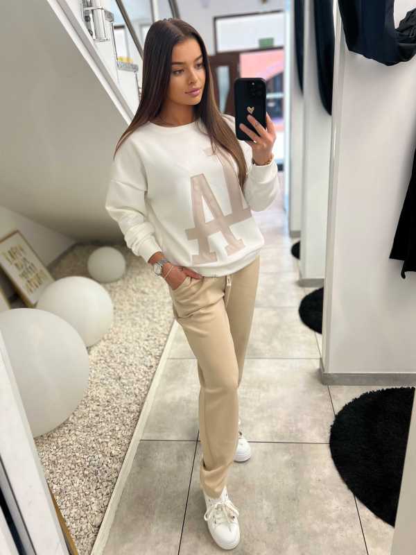 NB630 Komplet Dresowy Masełkowy LA Biało-Beżowy