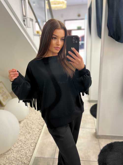 NB680 Komplet Dresowy Masełkowy z Frędzlami Czarny