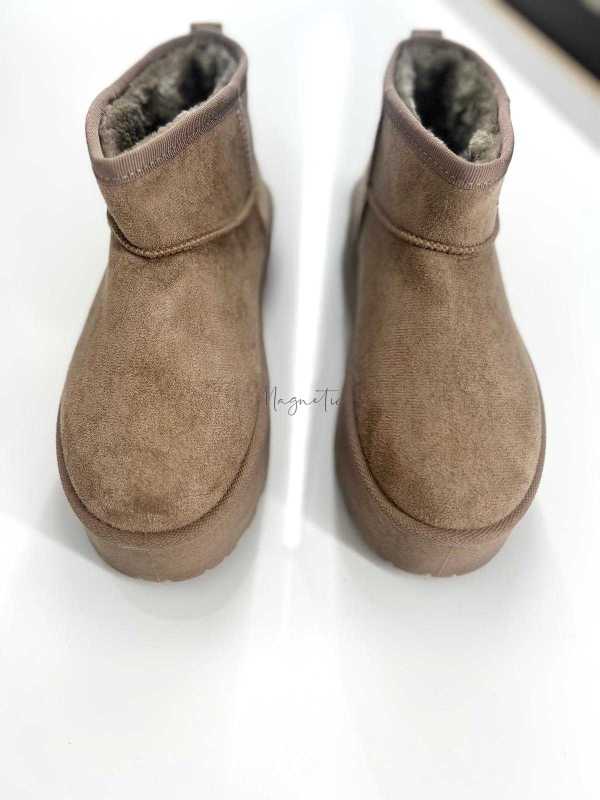 L754 Botki Śniegowce Damskie Ocieplane Kożuszkiem Beżowe