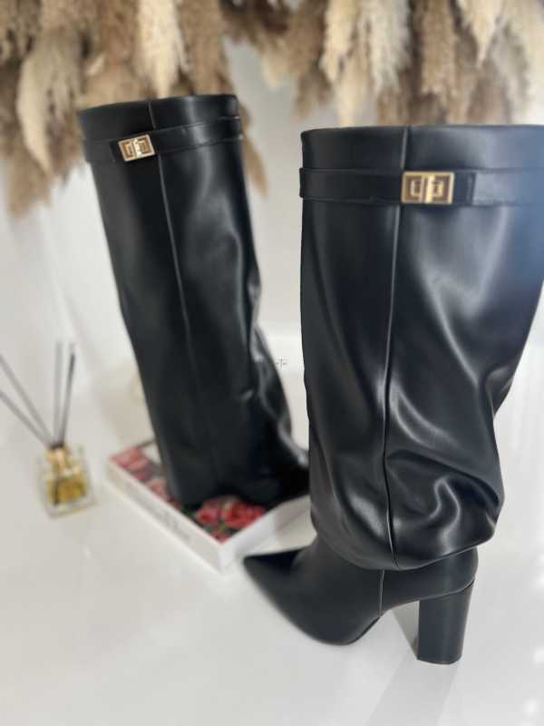 B751 Buty Kozaki Damskie Obcas Słupek Czarne