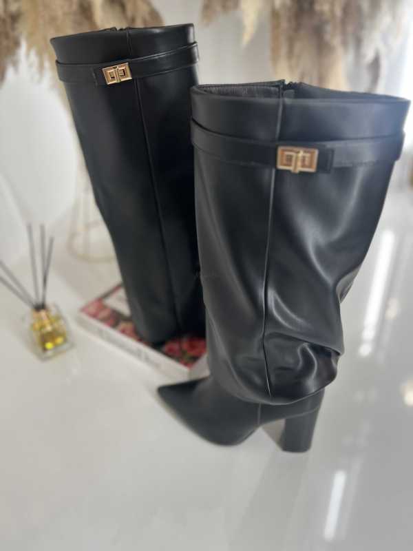 B751 Buty Kozaki Damskie Obcas Słupek Czarne