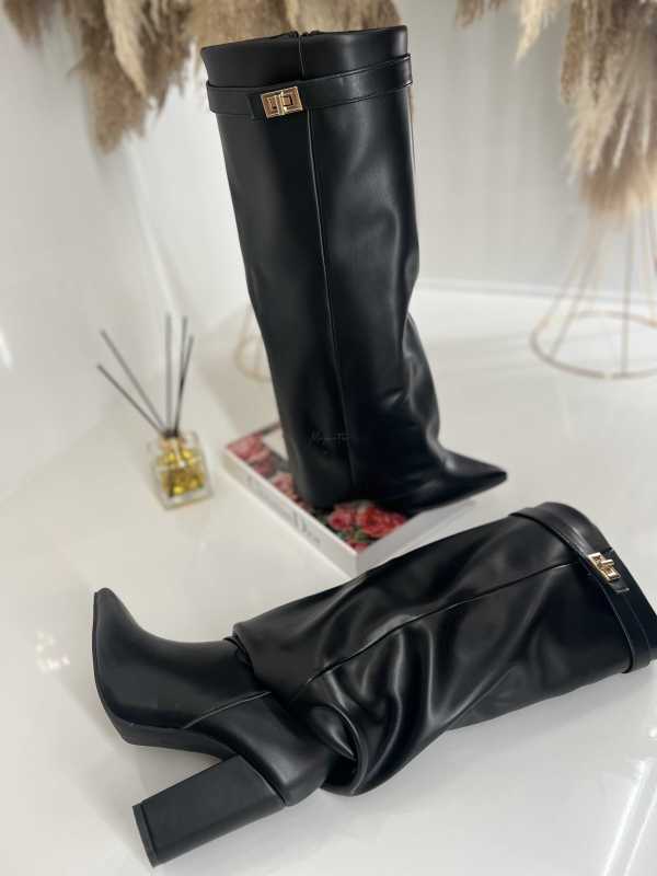 B751 Buty Kozaki Damskie Obcas Słupek Czarne