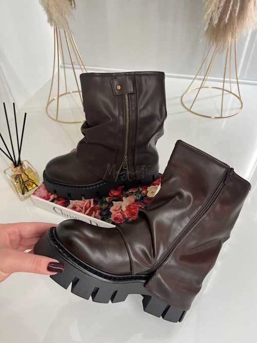 B753 Botki Workery Damskie ZIP Czekolada