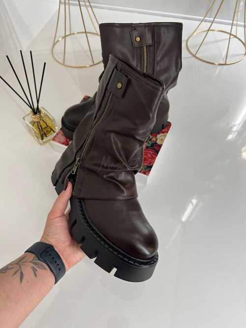 B753 Botki Workery Damskie ZIP Czekolada