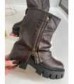 B753 Botki Workery Damskie ZIP Czekolada