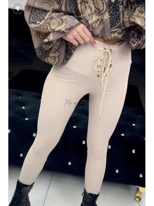 LD308 Legginsy LD Sznurowane Beżowe