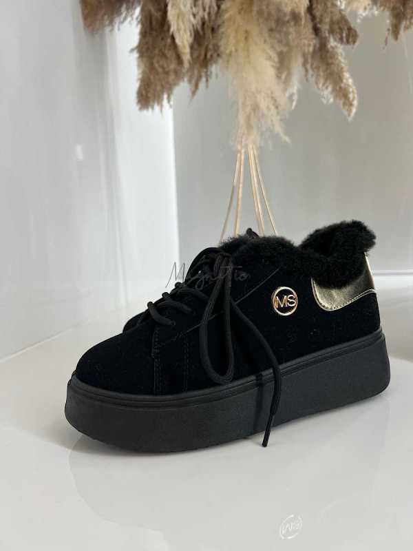 B799 Sneakersy Śniegowce Damskie Ocieplane Sznurowane Czarne