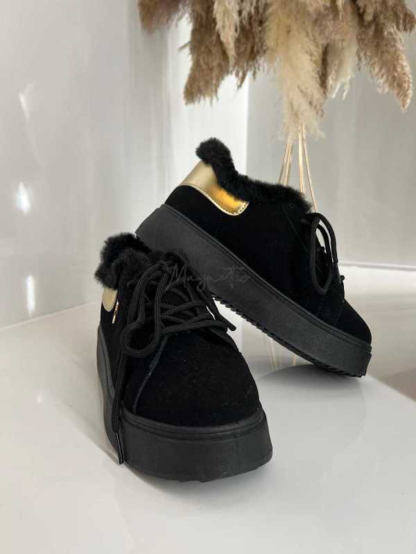 B799 Sneakersy Śniegowce Damskie Ocieplane Sznurowane Czarne