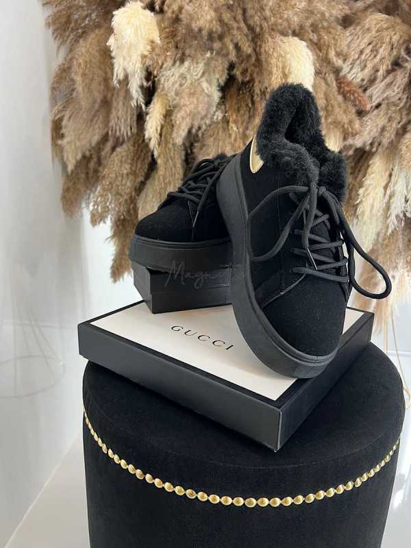 B799 Sneakersy Śniegowce Damskie Ocieplane Sznurowane Czarne