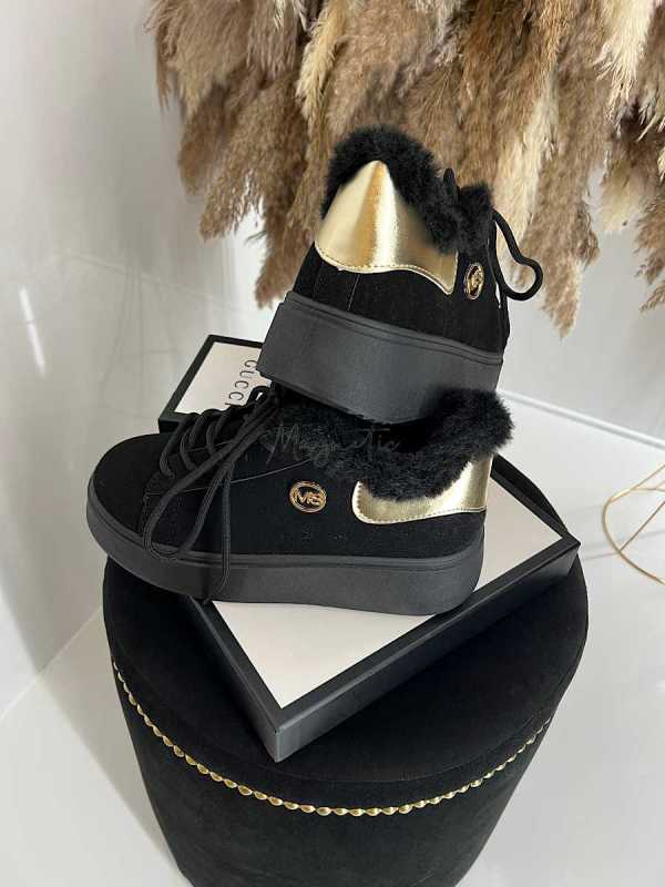 B799 Sneakersy Śniegowce Damskie Ocieplane Sznurowane Czarne