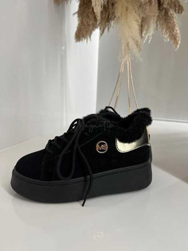 B799 Sneakersy Śniegowce Damskie Ocieplane Sznurowane Czarne