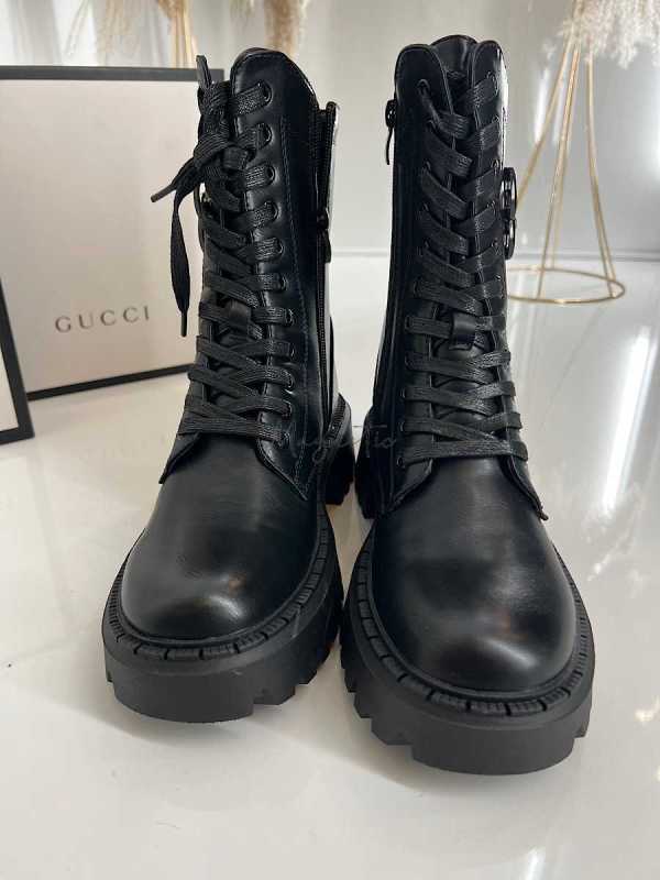 B894 Botki Workery Damskie BB Złota Ozdoba Czarne