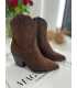 B897 Buty Botki Kowbojki Damskie Zamszowe Czekolada