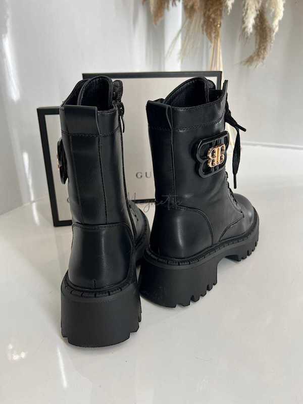 B894 Botki Workery Damskie BB Złota Ozdoba Czarne