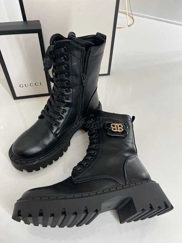 B894 Botki Workery Damskie BB Złota Ozdoba Czarne