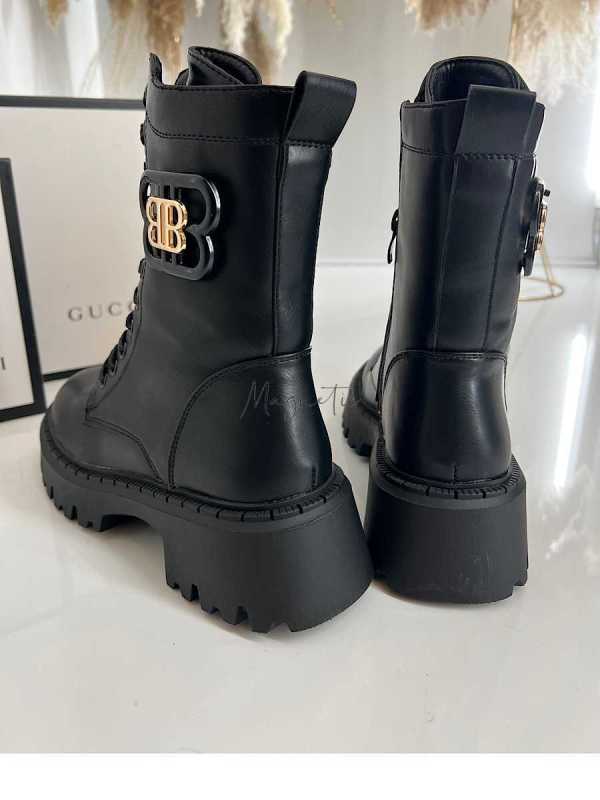 B894 Botki Workery Damskie BB Złota Ozdoba Czarne