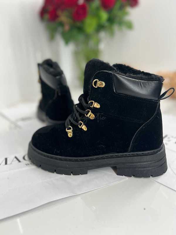 B812 Botki Śniegowce Damskie Ocieplane Sznurowane Czarne