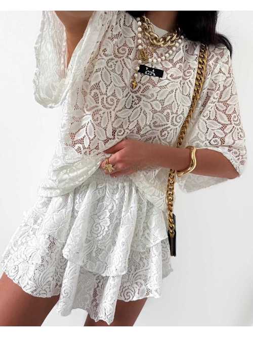 LM932 T-shirt La Milla Koronka Biały