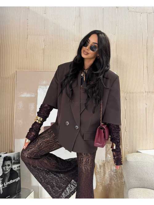 LM008 Marynarka La Milla Rękaw Koronka Czekoladowa