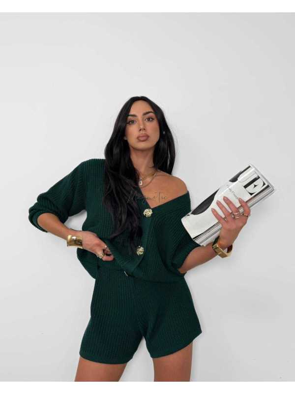 ML922 Komplet Sweterkowy La Milla Butelkowa Zieleń Złote Guziki