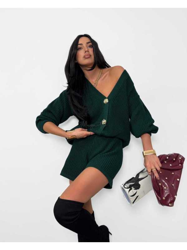 ML922 Komplet Sweterkowy La Milla Butelkowa Zieleń Złote Guziki