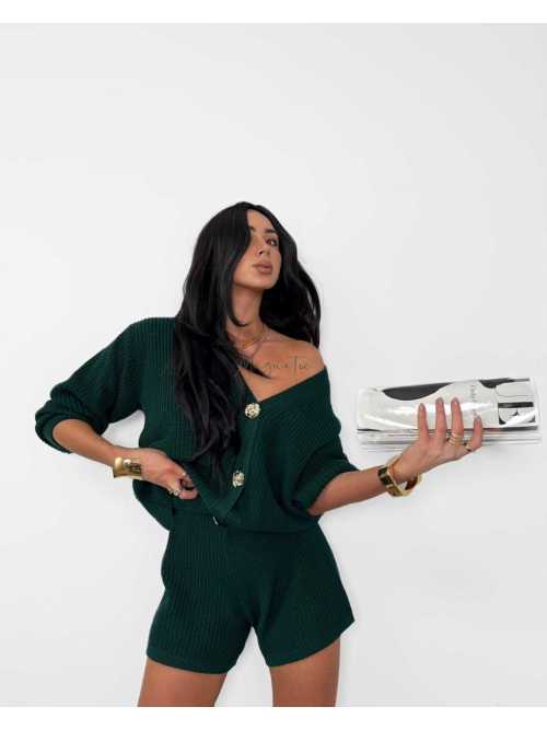 ML922 Komplet Sweterkowy La Milla Butelkowa Zieleń Złote Guziki