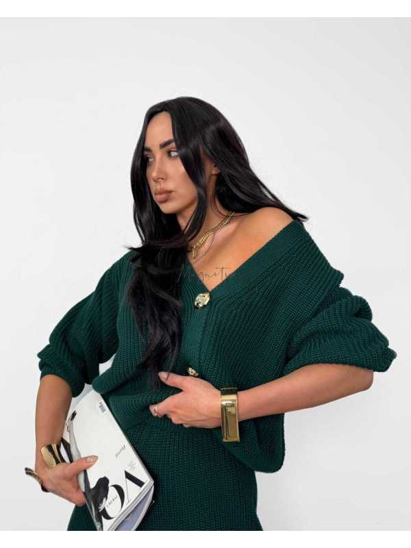 ML922 Komplet Sweterkowy La Milla Butelkowa Zieleń Złote Guziki