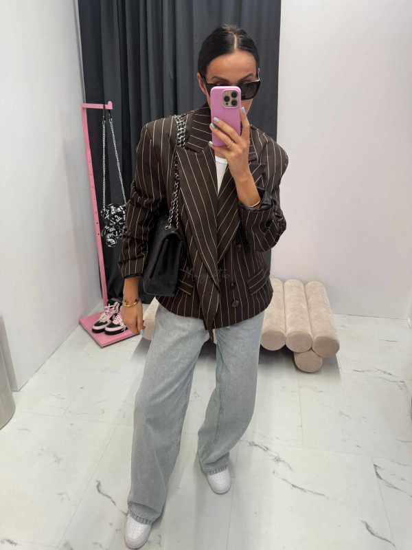 LM951 Marynarka La Milla Czekoladowa w Paski