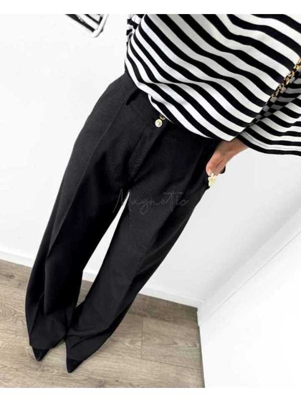 LM923 Eleganckie Spodnie Szeroka Nogawka La Milla Czarne