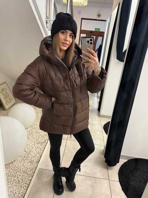 DM883 Kurtka Puchowa Naturalne Wypełnienie Czekolada