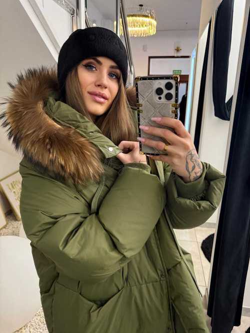 DM821 Płaszcz Puchowy + Kaptur Jenot Zielony