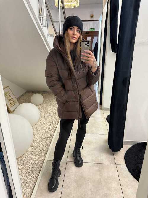 DM883 Kurtka Puchowa Naturalne Wypełnienie Czekolada
