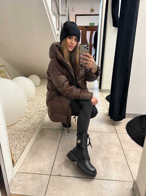 DM883 Kurtka Puchowa Naturalne Wypełnienie Czekolada