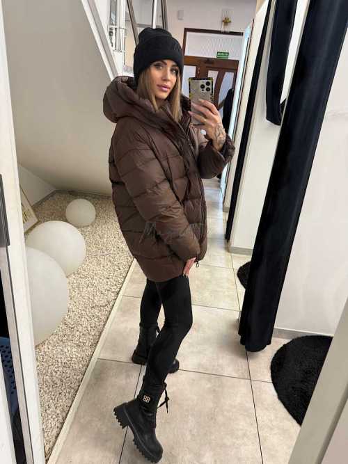 DM883 Kurtka Puchowa Naturalne Wypełnienie Czekolada