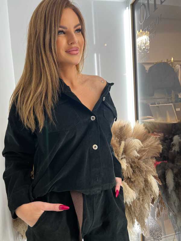 DM807 Kurtka Damska ze Sztruksu Czarna