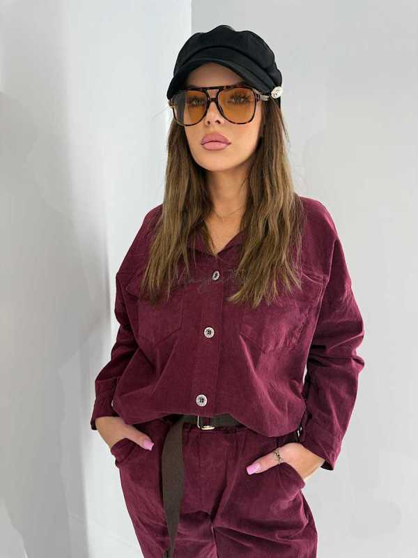 DM807 Kurtka Damska ze Sztruksu Bordowa