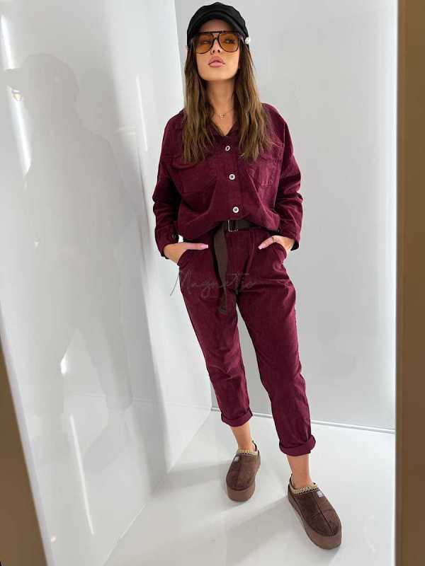 DM807 Kurtka Damska ze Sztruksu Bordowa