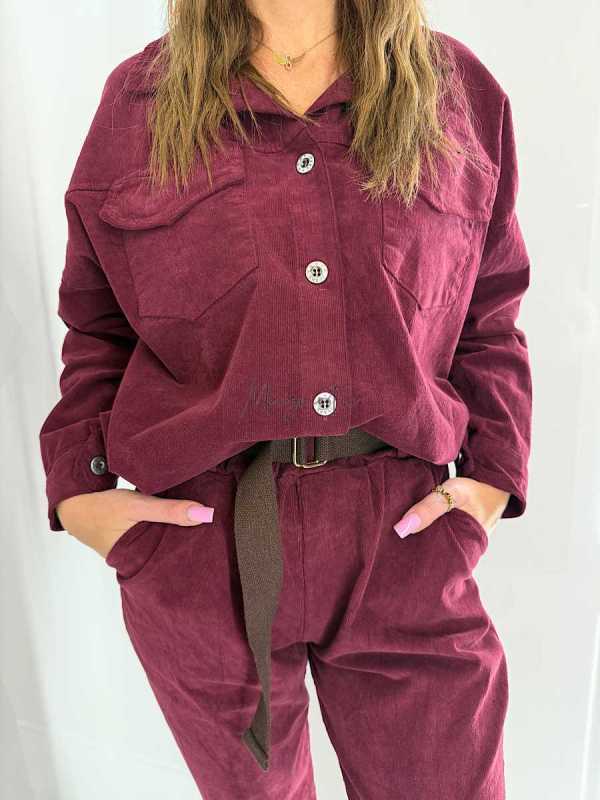 DM807 Kurtka Damska ze Sztruksu Bordowa