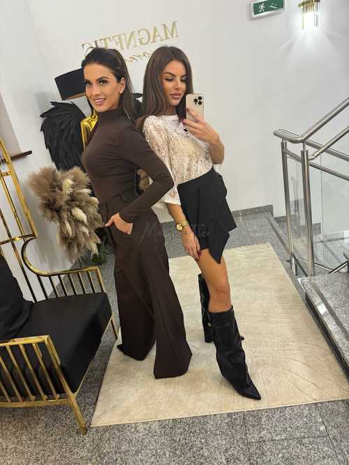 LM923 Eleganckie Spodnie Szeroka Nogawka La Milla Czekolada