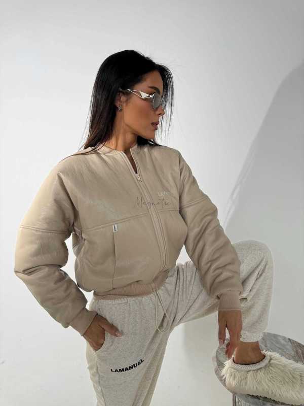 LA904 Kurtka Bomberka La Manuel Ekoskóra Beżowa