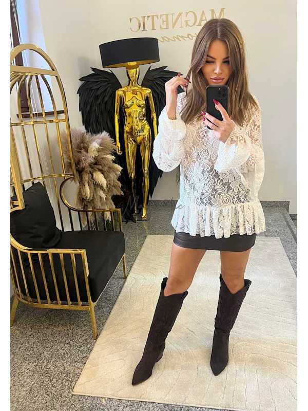 LM933 Koszula La Milla Koronka Falbanki Biała