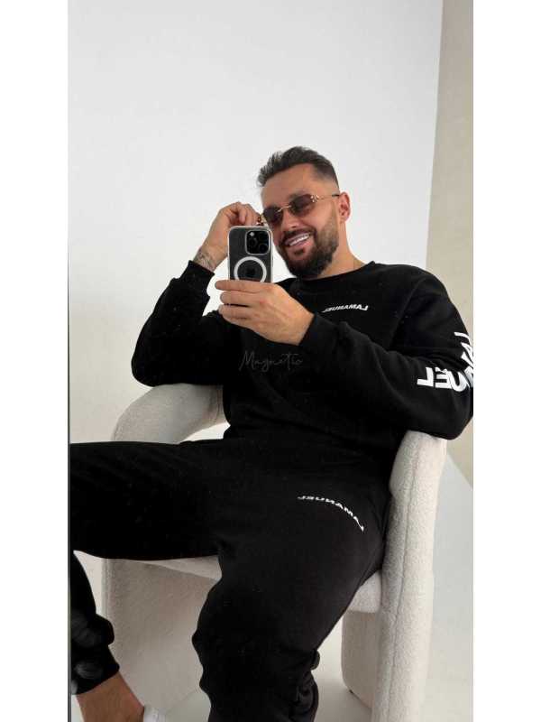 LA910 Spodnie dresowe Męskie LA MANUEL Logo Czarne