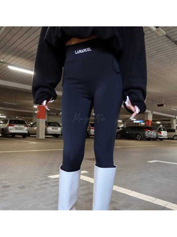 LA909 Legginsy Modelujące La Manuel Logo Czarne