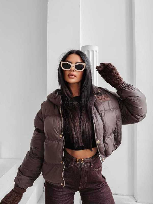 OLV866 2w1 Pikowana Zimowa Kurtka/Kamizelka OLAVOGA Czekolada