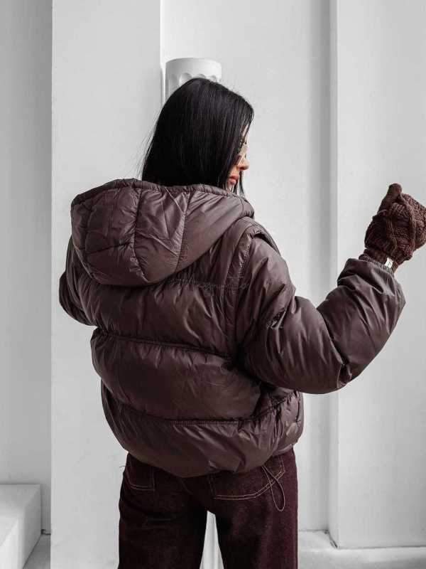 OLV866 2w1 Pikowana Zimowa Kurtka/Kamizelka OLAVOGA Czekolada